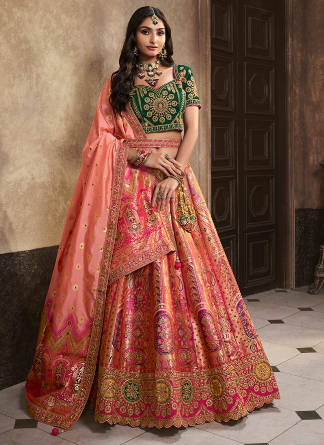Banarasi Silk Pink Wedding Wear Embroidery Work Lehenga Choli